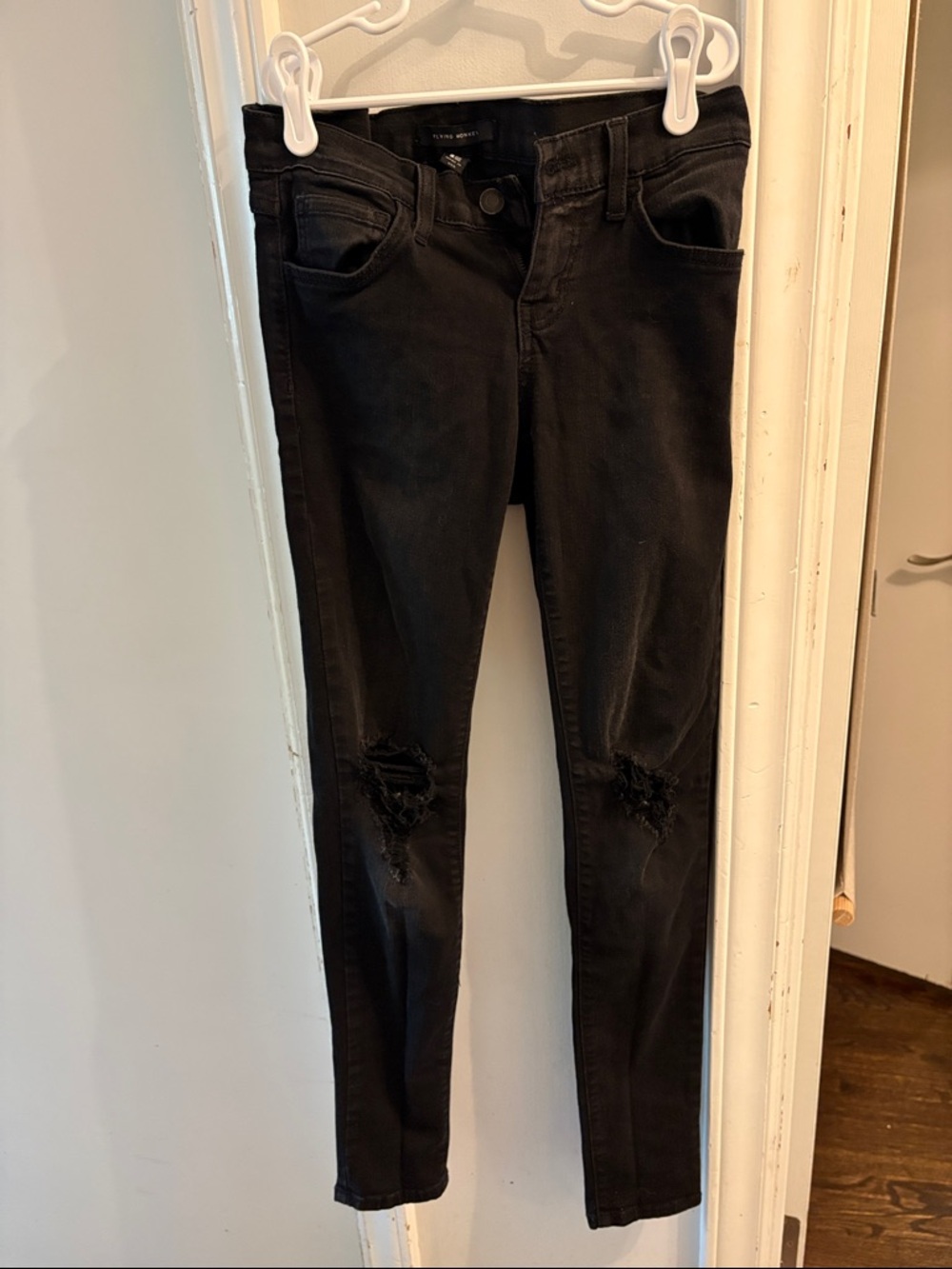 Flying Monkey Black Skinny Jeans with Knee Rips
